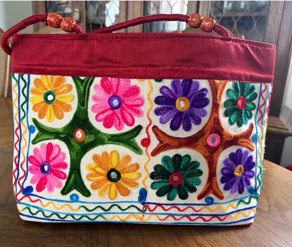 VTG Indian Banjara Embroidered Tote Bag Boho Kutch Shisha Mirror Work Purse